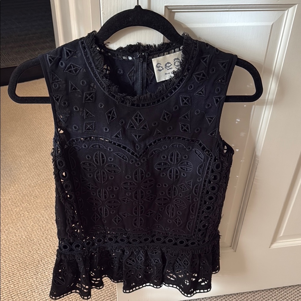 Sea Black Sleeveless Cropped Peplum Blouse